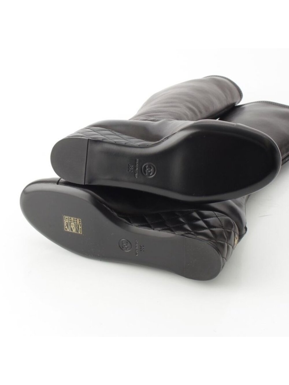 Chanel Leather Metiers D'art Collection Long Boots Shoes Black - Picture 5 of 10